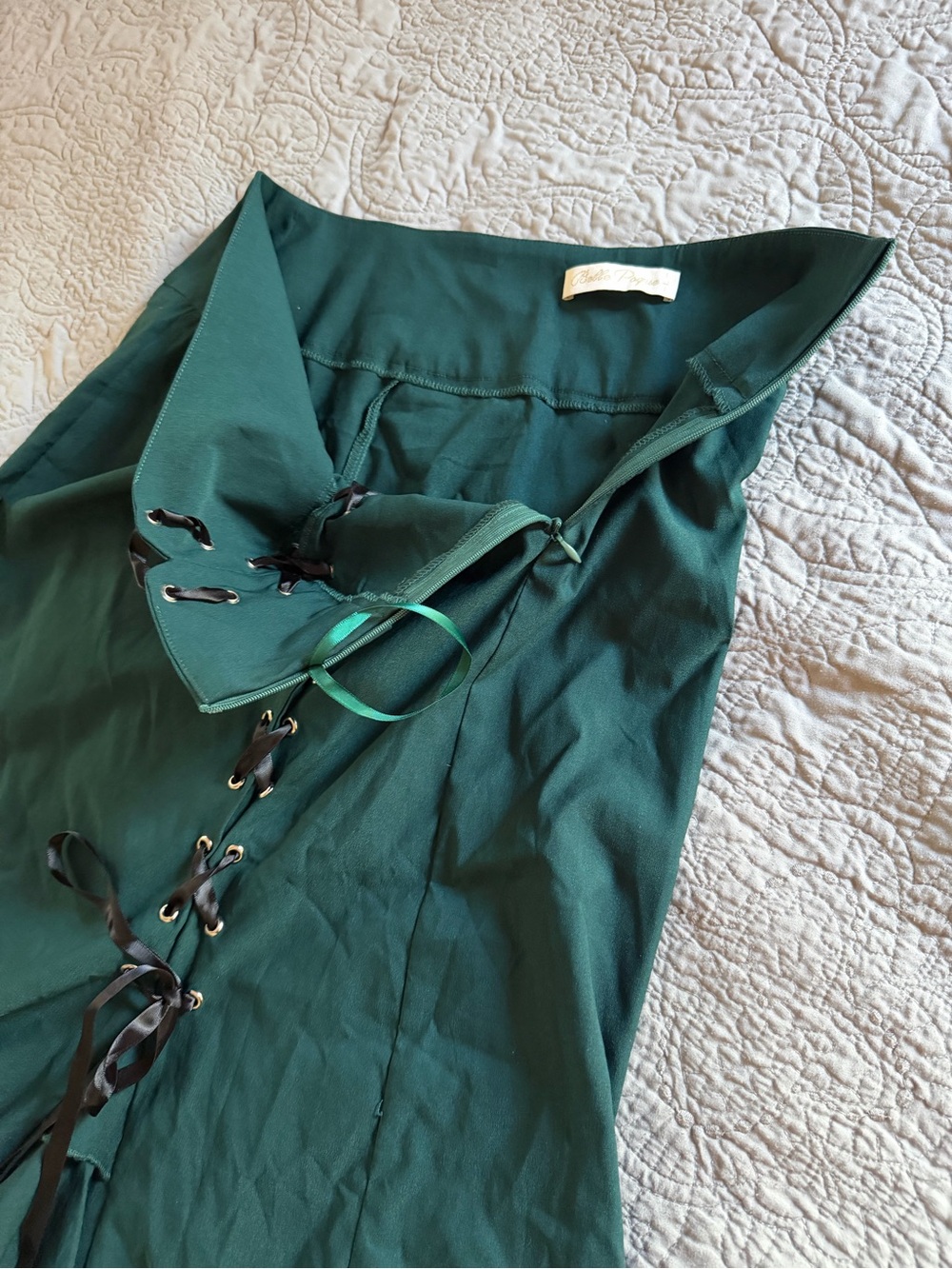 Belle Poque Green Victorian Ruffled Lace-Up Maxi Skirt- alt, goth, - Picture 7 of 8